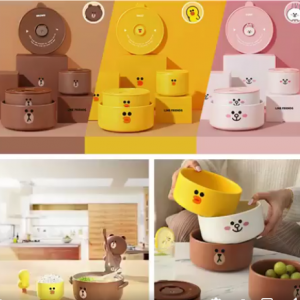 [K108111]LINE FRIENDS陶瓷按壓保鮮碗
